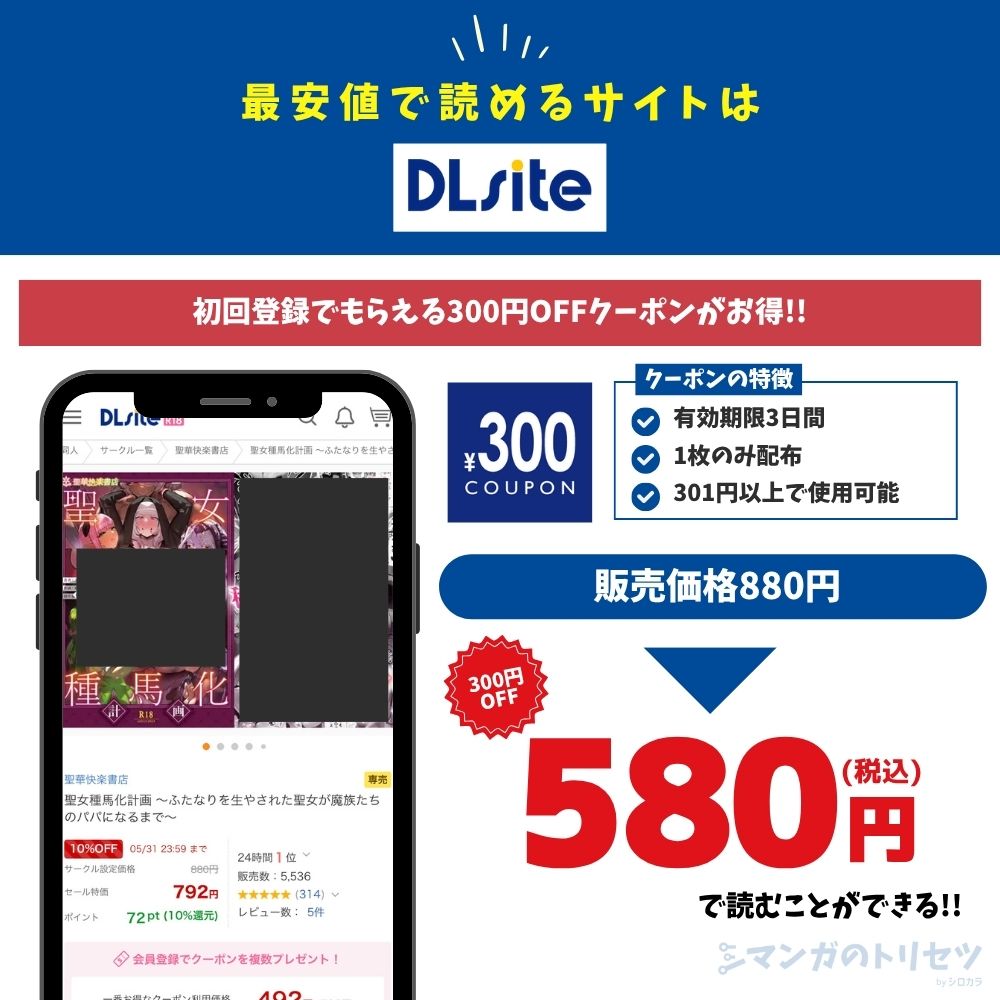 聖女種馬化計画 ~ふたなりを生やされた聖女が魔族たちのパパになるまで~ DLsite 580円で読める