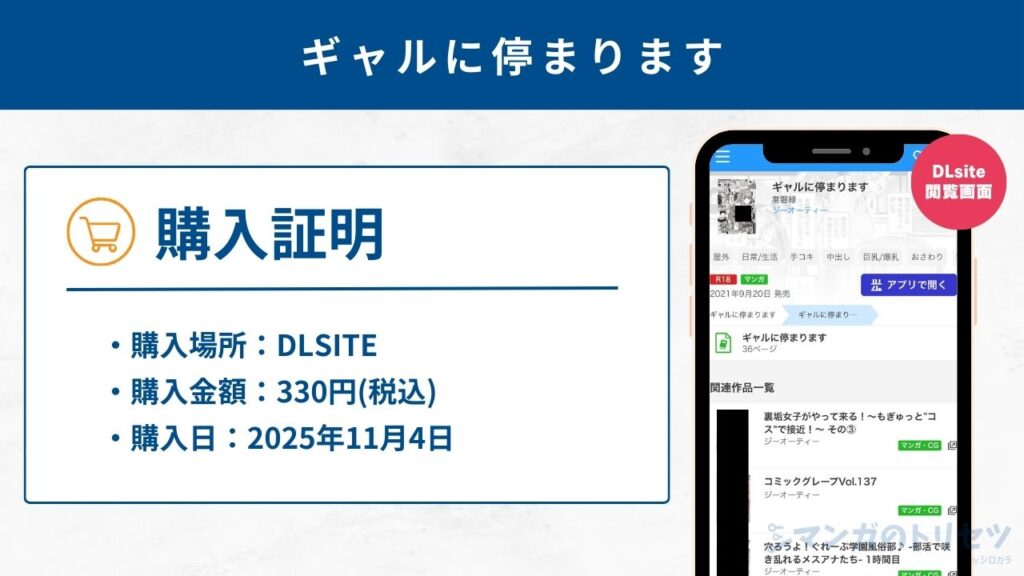 ギャルに停まります　購入証明